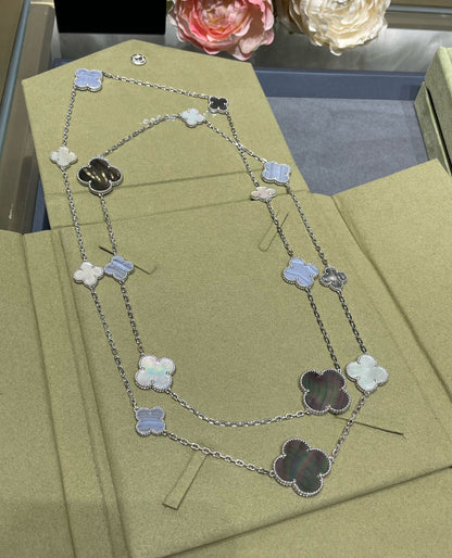 ¡®Glow Jewelry¡¯CLOVER 16 MOTIF CHALCEDONY MOP SILVER NECKLACE