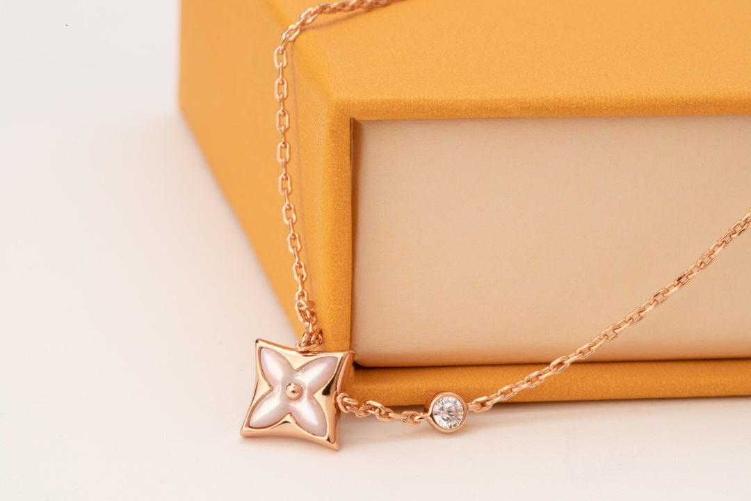 [Glow Jewelry]STAR PINK MOP 1 DIAMOND PINK GOLD NECKLACE