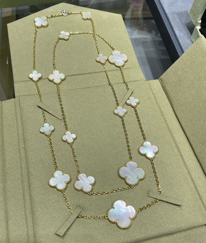[Glow Jewelry]CLOVER 16 MOTIF WHITE MOP GOLD NECKLACE