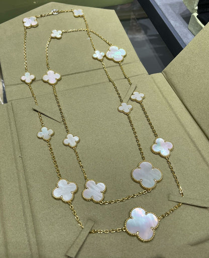 ¡®Glow Jewelry¡¯CLOVER 16 MOTIF WHITE MOP GOLD NECKLACE
