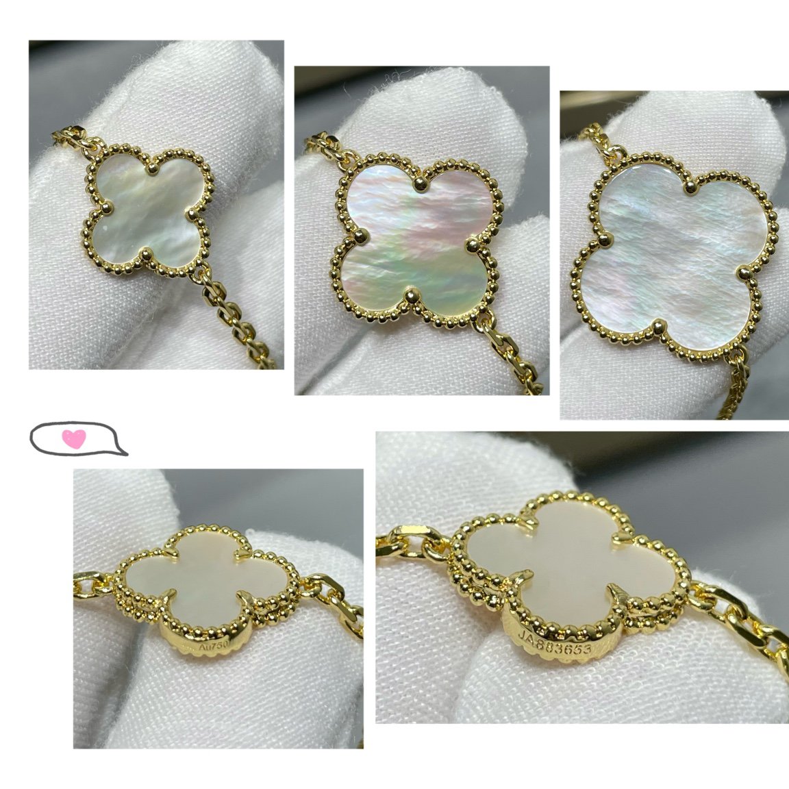 [Glow Jewelry]CLOVER 16 MOTIF WHITE MOP GOLD NECKLACE