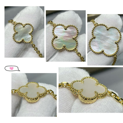[Glow Jewelry]CLOVER 16 MOTIF WHITE MOP GOLD NECKLACE