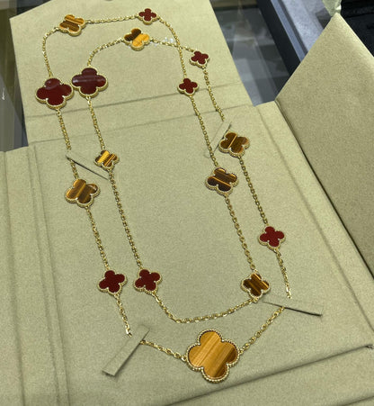 ¡®Glow Jewelry¡¯CLOVER 16 MOTIF CARNELIAN TIGER EYE ROSE GOLD NECKLACE