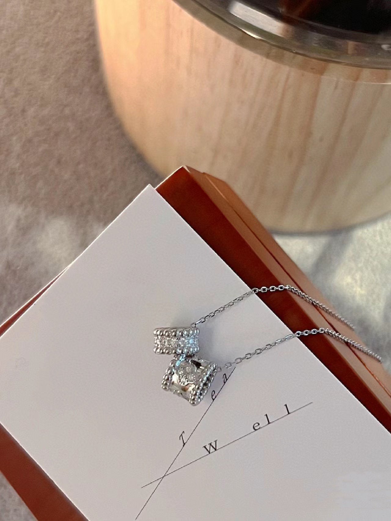 [Glow Jewelry]PERLEE DOUBLE PENDANT SILVER DIAMOND NECKLACE