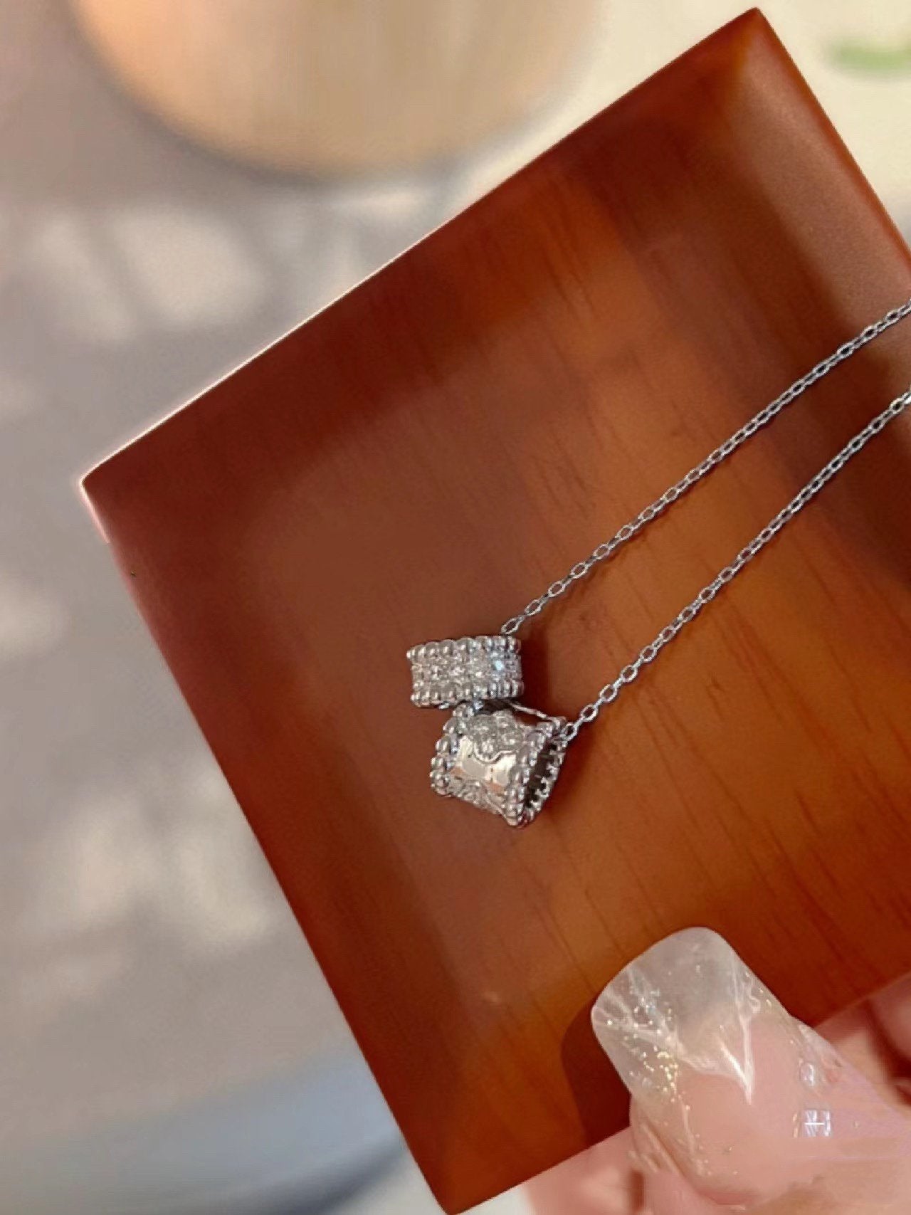 [Glow Jewelry]PERLEE DOUBLE PENDANT SILVER DIAMOND NECKLACE