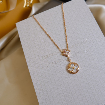 ¡®Glow Jewelry¡¯STAR AND SUN WHITE MOP 2 MOTIF PINK GOLD NECKLACE
