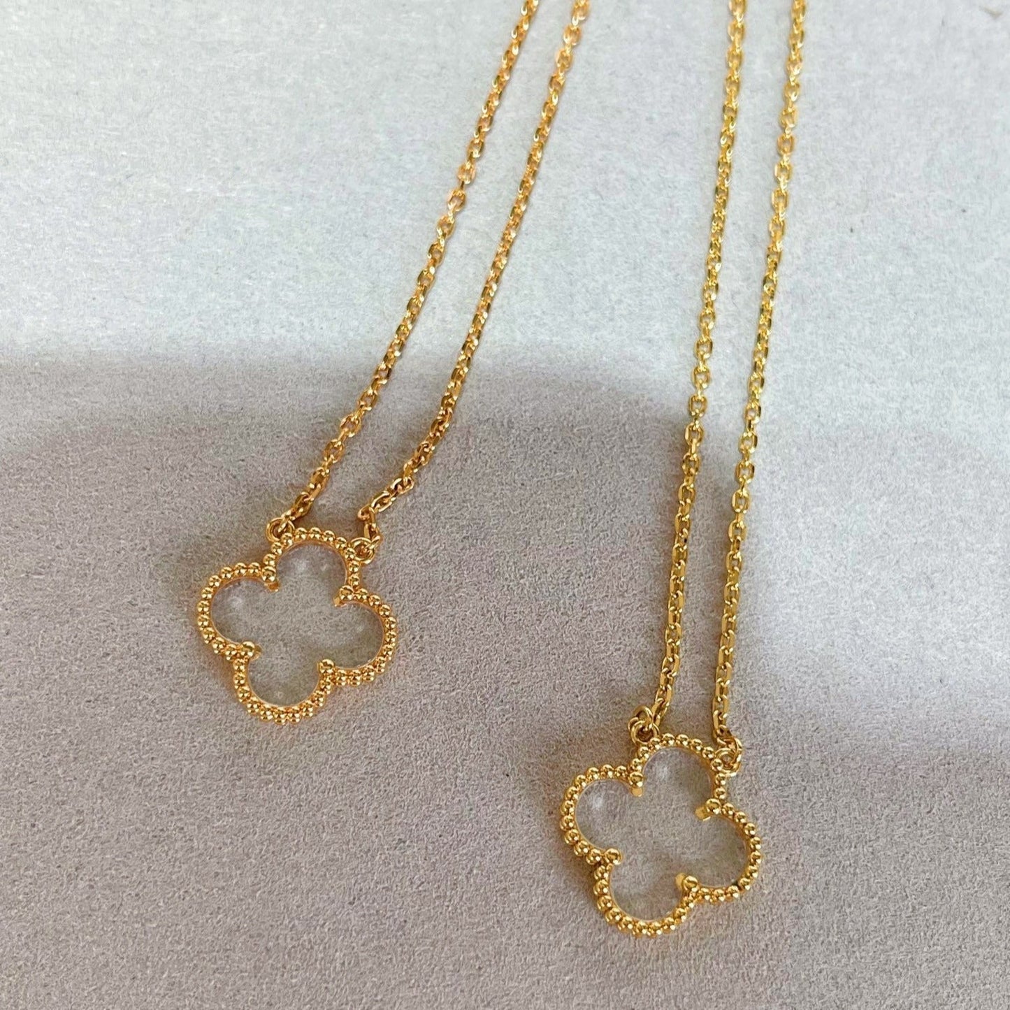 [Glow Jewelry]CLOVER ROCK CRYSTAL ROSE GOLD NECKLACE