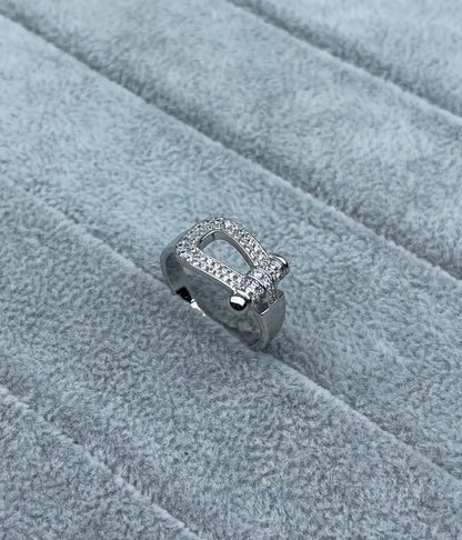[Glow Jewelry]Wide Hoof-Shaped Diamond-Studded Ring