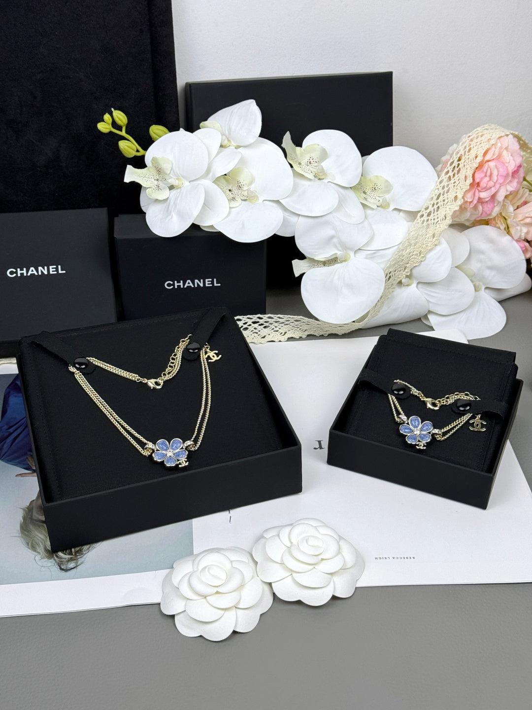 [Glow Jewelry]New Blue Floral Double-Layer Necklace