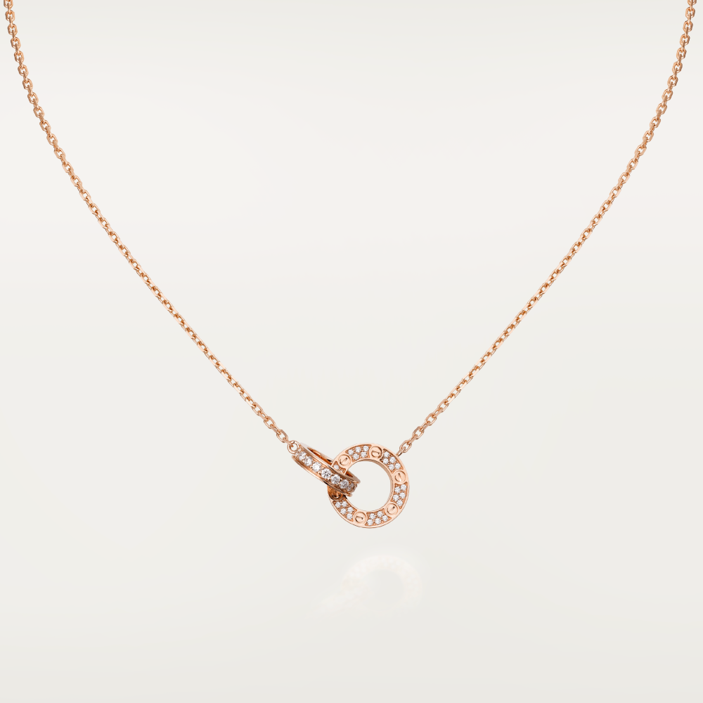 [Glow Jewelry]LOVE 7.6MM NECKLACE ROSE GOLD AND SILVER  FULL DIAMOND
