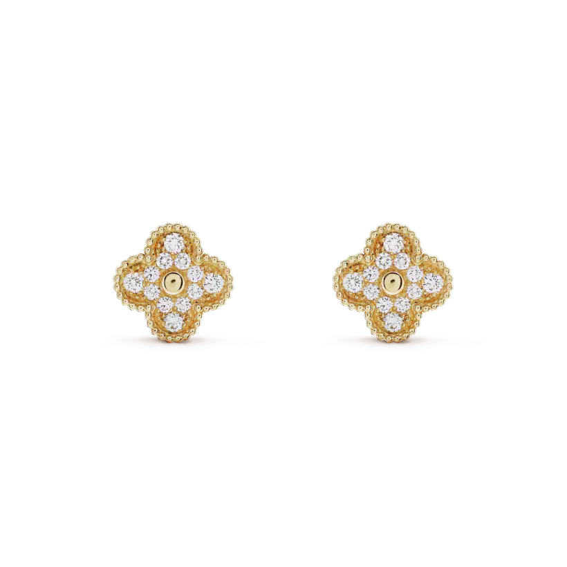 [Glow Jewelry]CLOVER MEDIUM 1 MOTIFS FUll DIAMOND EARRINGS