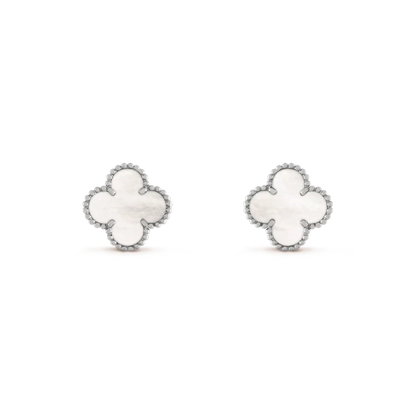 [Glow Jewelry]CLOVER MEDIUM 1 MOTIFS  WHITE MOP EARRINGS SILVER