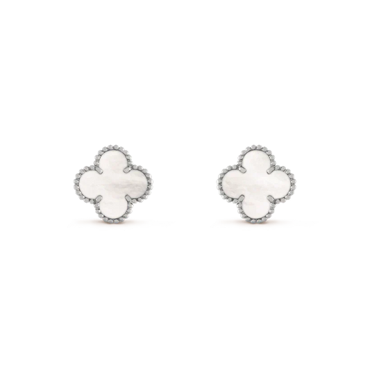 [Glow Jewelry]CLOVER MEDIUM 1 MOTIFS  WHITE MOP EARRINGS SILVER