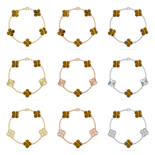 [Glow Jewelry] CLOVER 5 MOTIFS TIGER EYE BRACELET COLLECTION