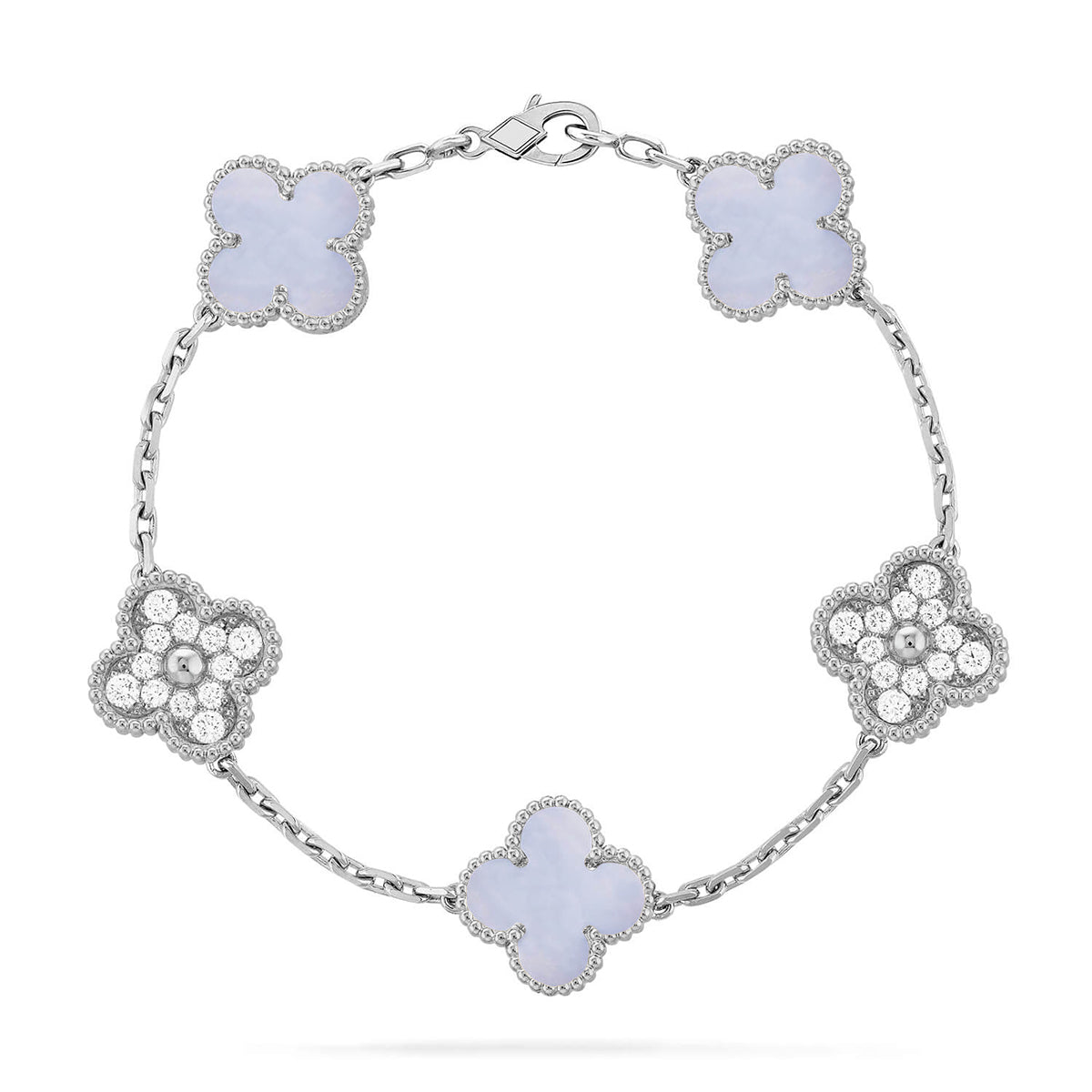 [Glow Jewelry]New  CLOVER 5 MOTIF PURPLE CHALCEDONY BRACELET COLLECTION