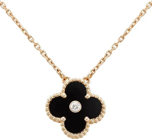 ¡®Glow Jewelry¡¯CLOVER 15MM DIAMOND ONYX NECKLACE
