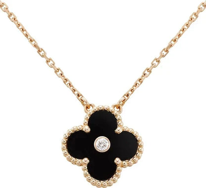 [Glow Jewelry]CLOVER 15MM DIAMOND ONYX NECKLACE