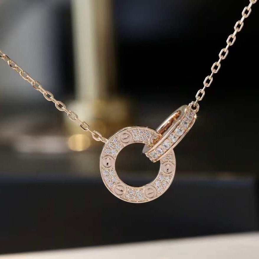 ¡®Glow Jewelry¡¯LOVE 7.6MM NECKLACE ROSE GOLD AND SILVER  FULL DIAMOND