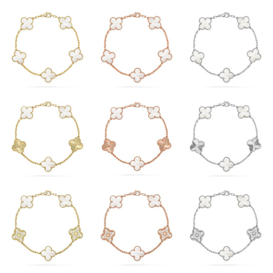 [Glow Jewelry]New CLOVER WHITE PEARL MOP 5 MOTIF BRACELET COLLECTION
