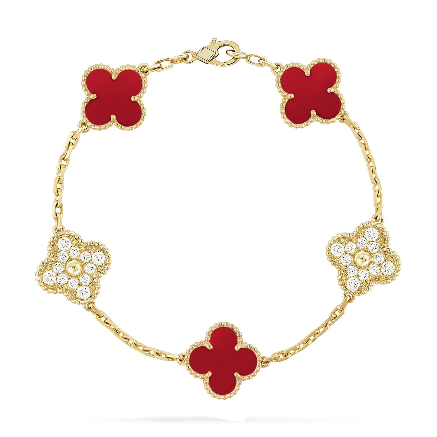 [Glow Jewelry]New  CLOVER 5 MOTIF RED CORNELIAN BRACELET COLLECTION