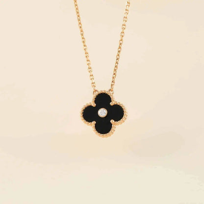 ¡®Glow Jewelry¡¯CLOVER 15MM DIAMOND ONYX NECKLACE