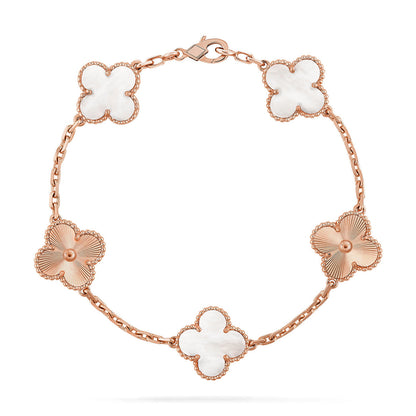 [Glow Jewelry]CLOVER WHITE PEARL MOP 5 MOTIF BRACELET COLLECTION