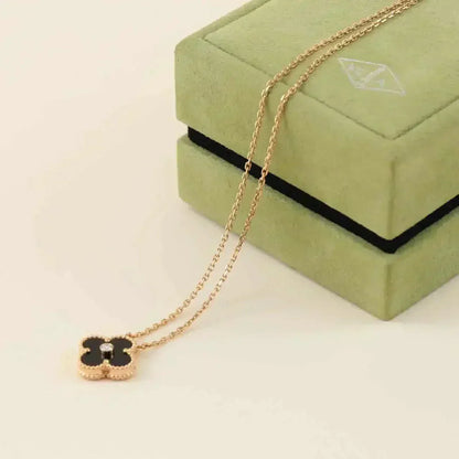 ¡®Glow Jewelry¡¯CLOVER 15MM DIAMOND ONYX NECKLACE