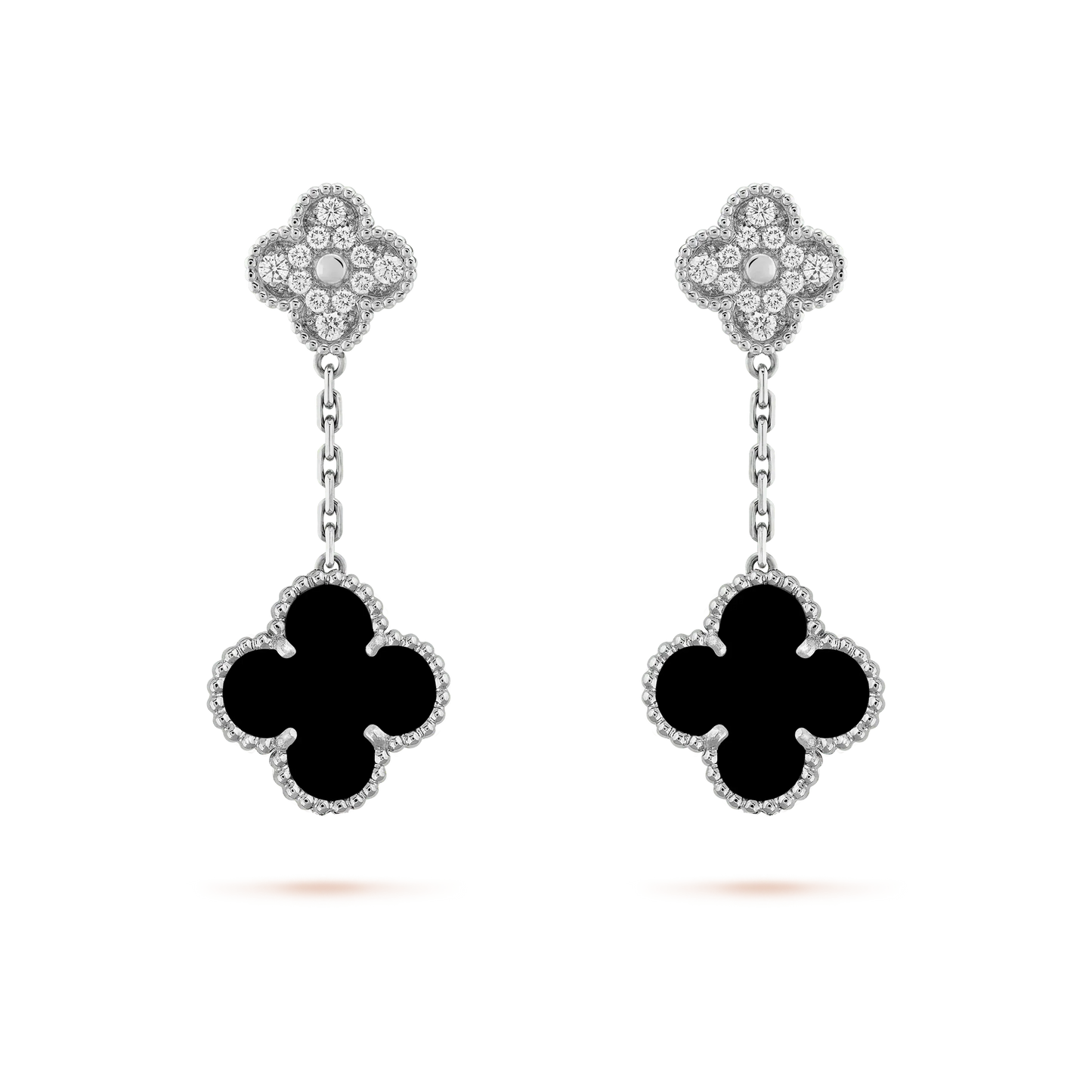 [Glow Jewelry]CLOVER 2 MOTIFS  DIAMOND ONYX EARRINGS SILVER