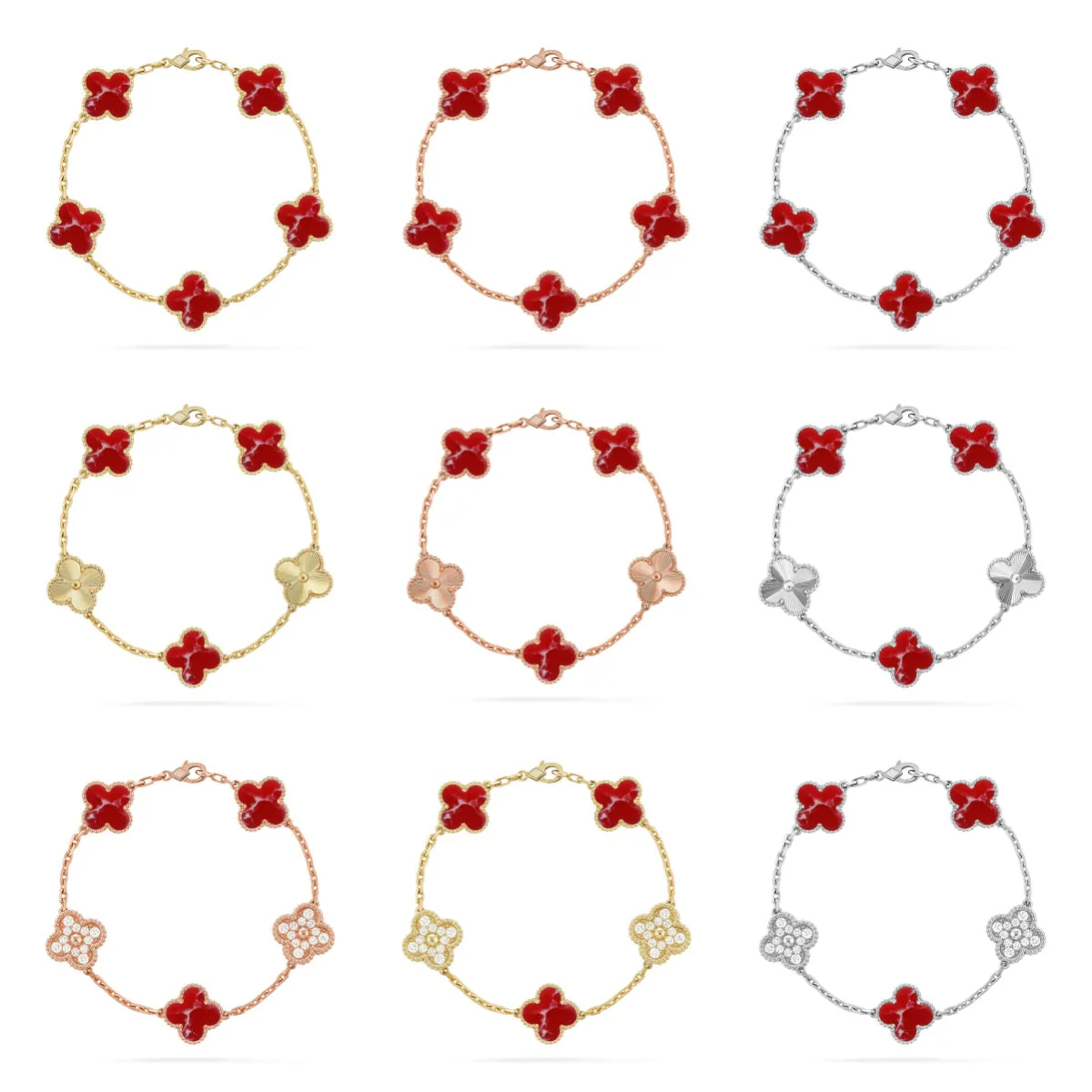 [Glow Jewelry]CLOVER 5 MOTIF RED PATTERN BRACELET COLLECTION