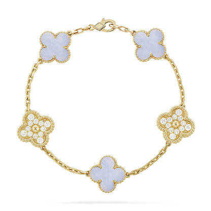 [Glow Jewelry]New  CLOVER 5 MOTIF PURPLE CHALCEDONY BRACELET COLLECTION