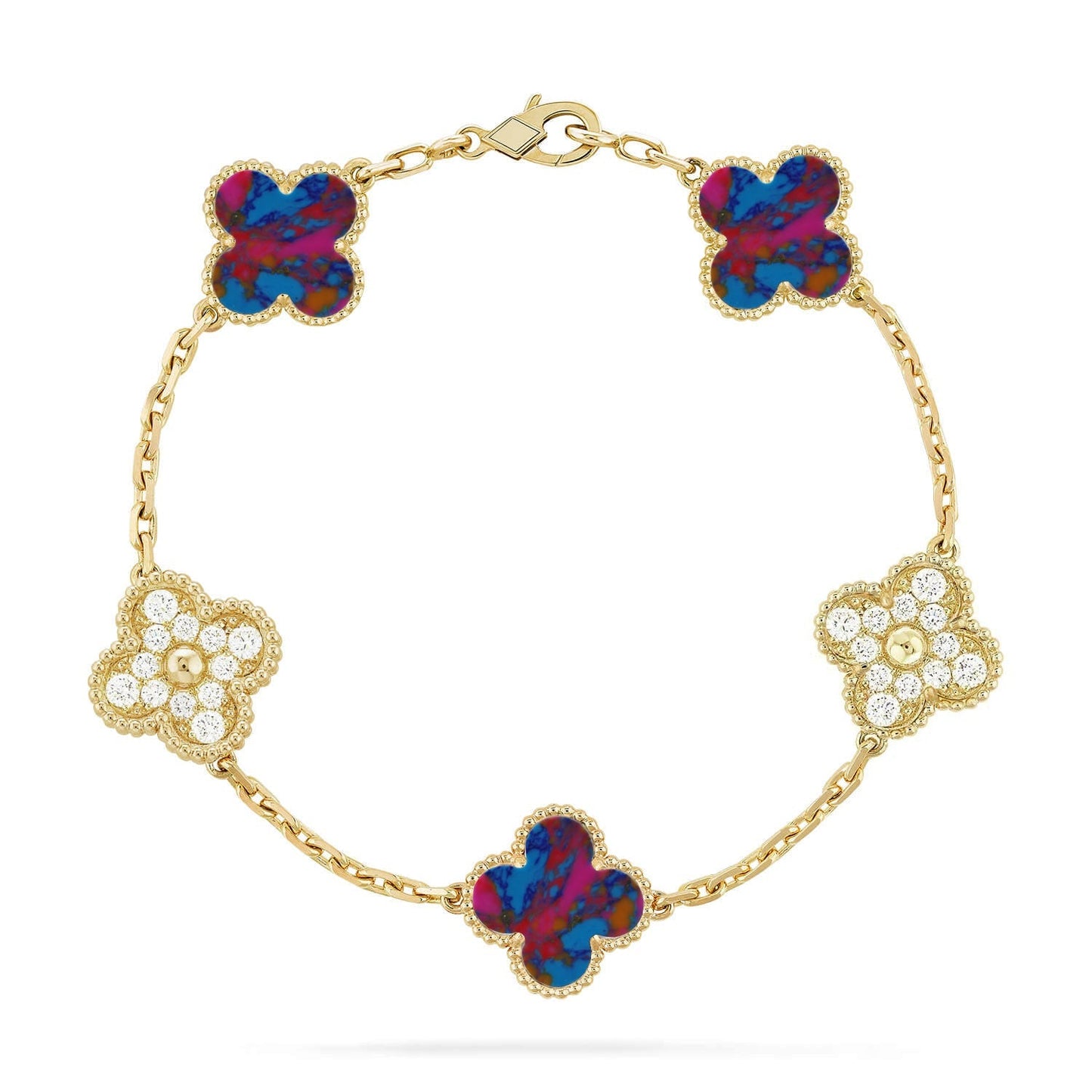 [Glow Jewelry]New CLOVER 5 MOTIF COLOR GEMSTONES BRACELET COLLECTION
