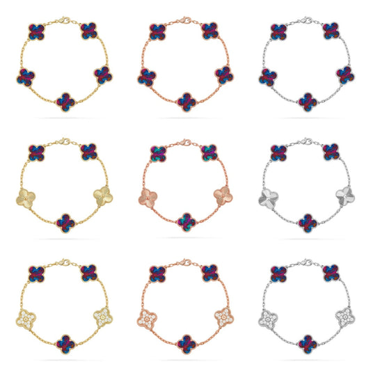 [Glow Jewelry]New CLOVER 5 MOTIF COLOR GEMSTONES BRACELET COLLECTION
