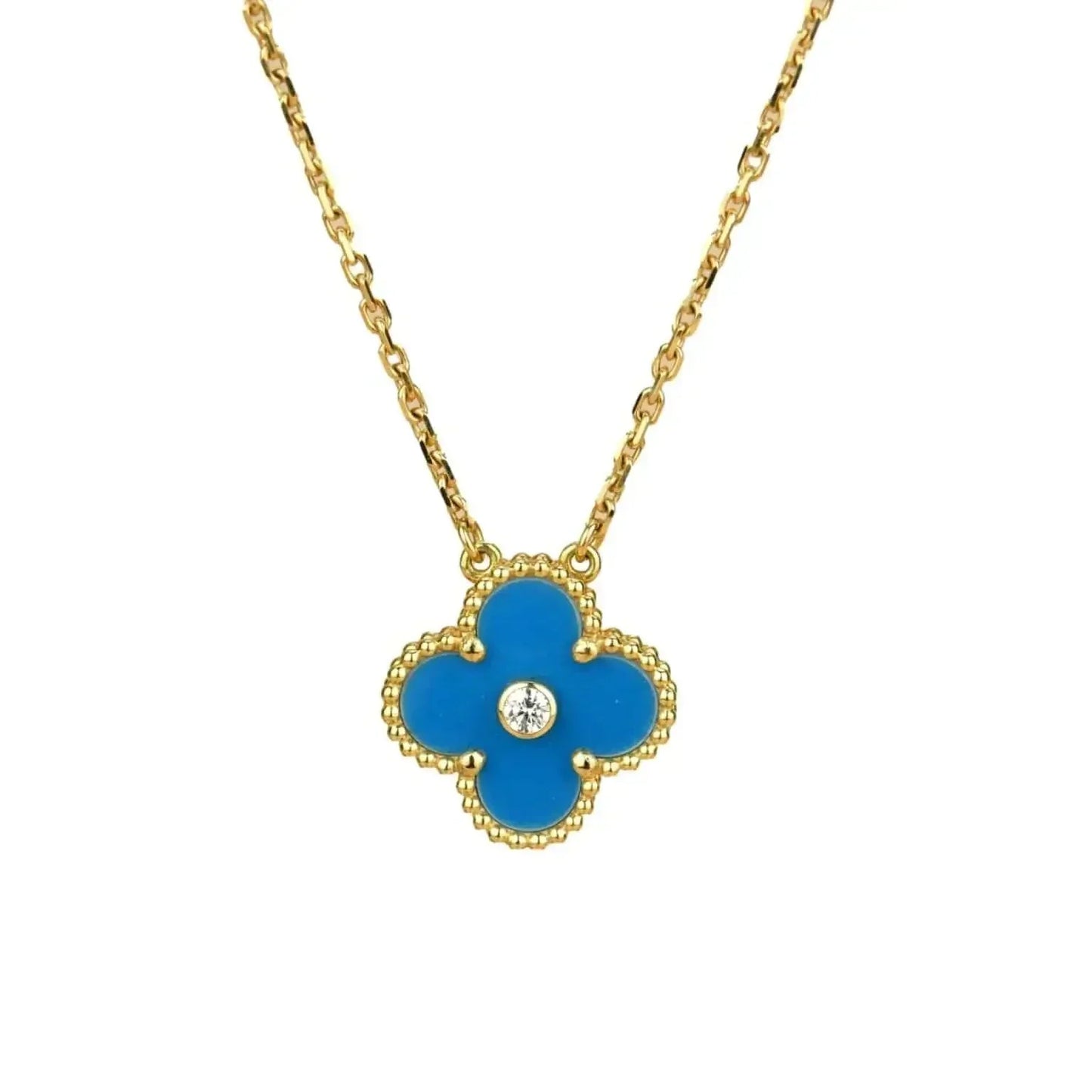 ¡®Glow Jewelry¡¯CLOVER 15MM DIAMOND AND BLUE AGATE NECKLACE