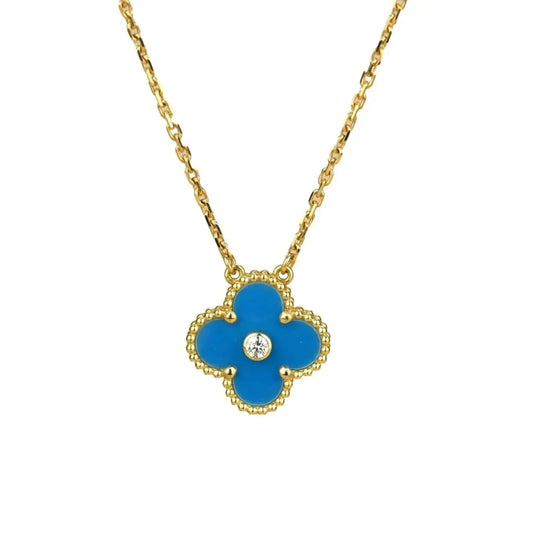 ¡®Glow Jewelry¡¯CLOVER 15MM DIAMOND AND BLUE AGATE NECKLACE