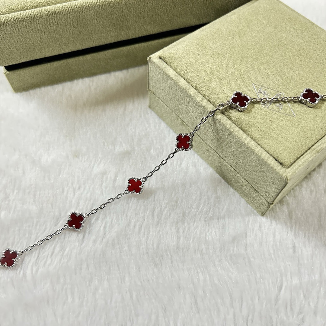 [¡®Glow Jewelry¡¯]CLOVER 6 MOTIF RED AGATE BRACELET