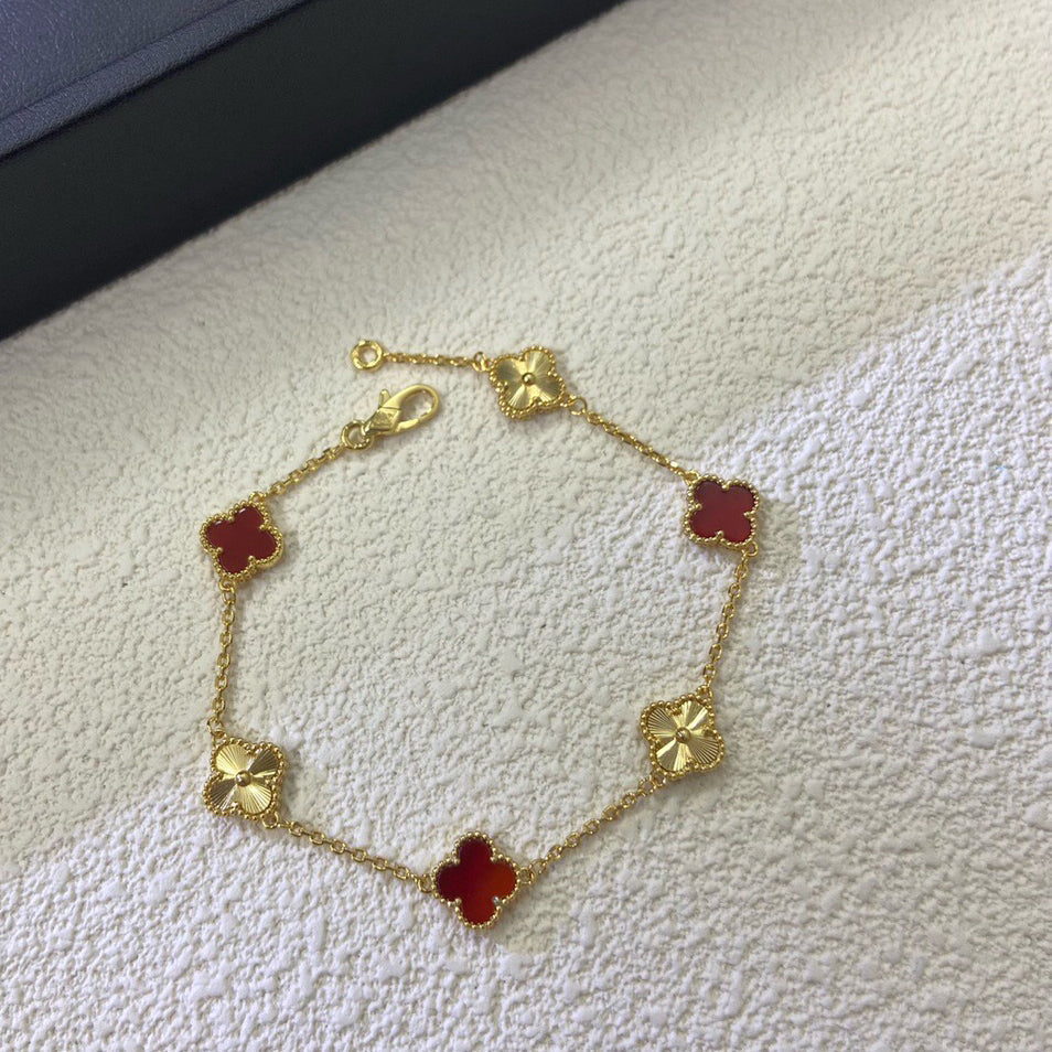 [¡®Glow Jewelry¡¯]CLOVER 6 MOTIF RED AGATE LASER BRACELET