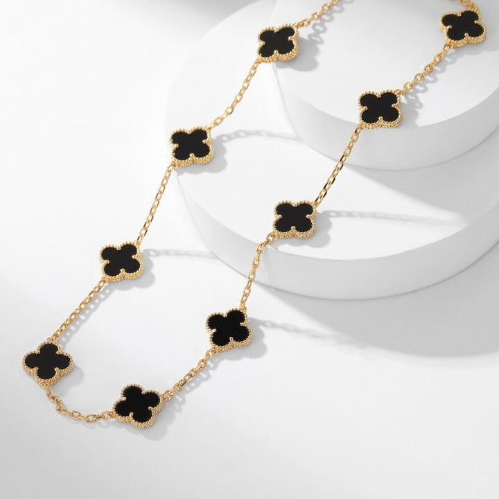 [Glow Jewelry]CLOVER 10 MOTIFS ONYX NECKLACE