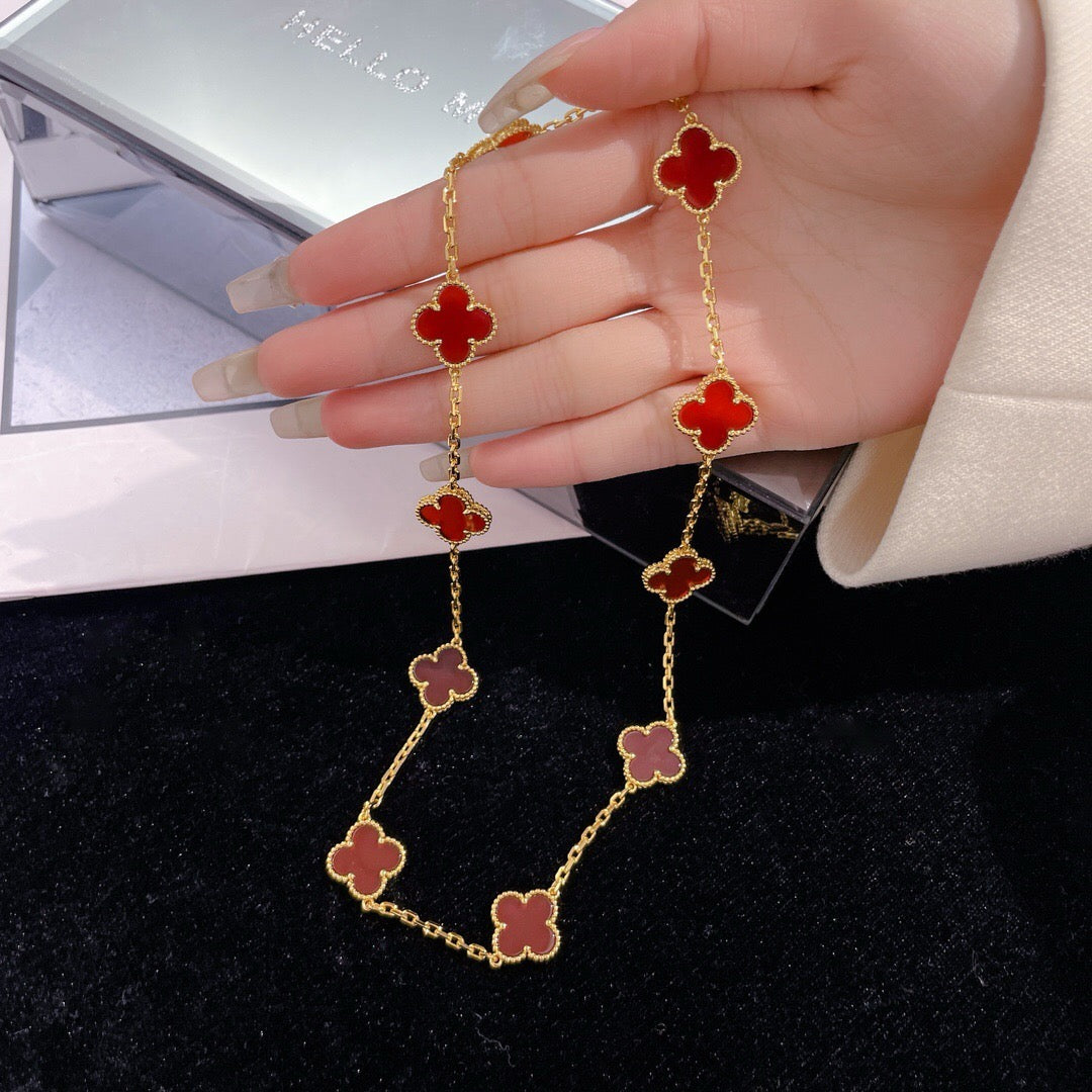 [Glow Jewelry]CLOVER 10 MOTIFS CARNELIAN NECKLACE