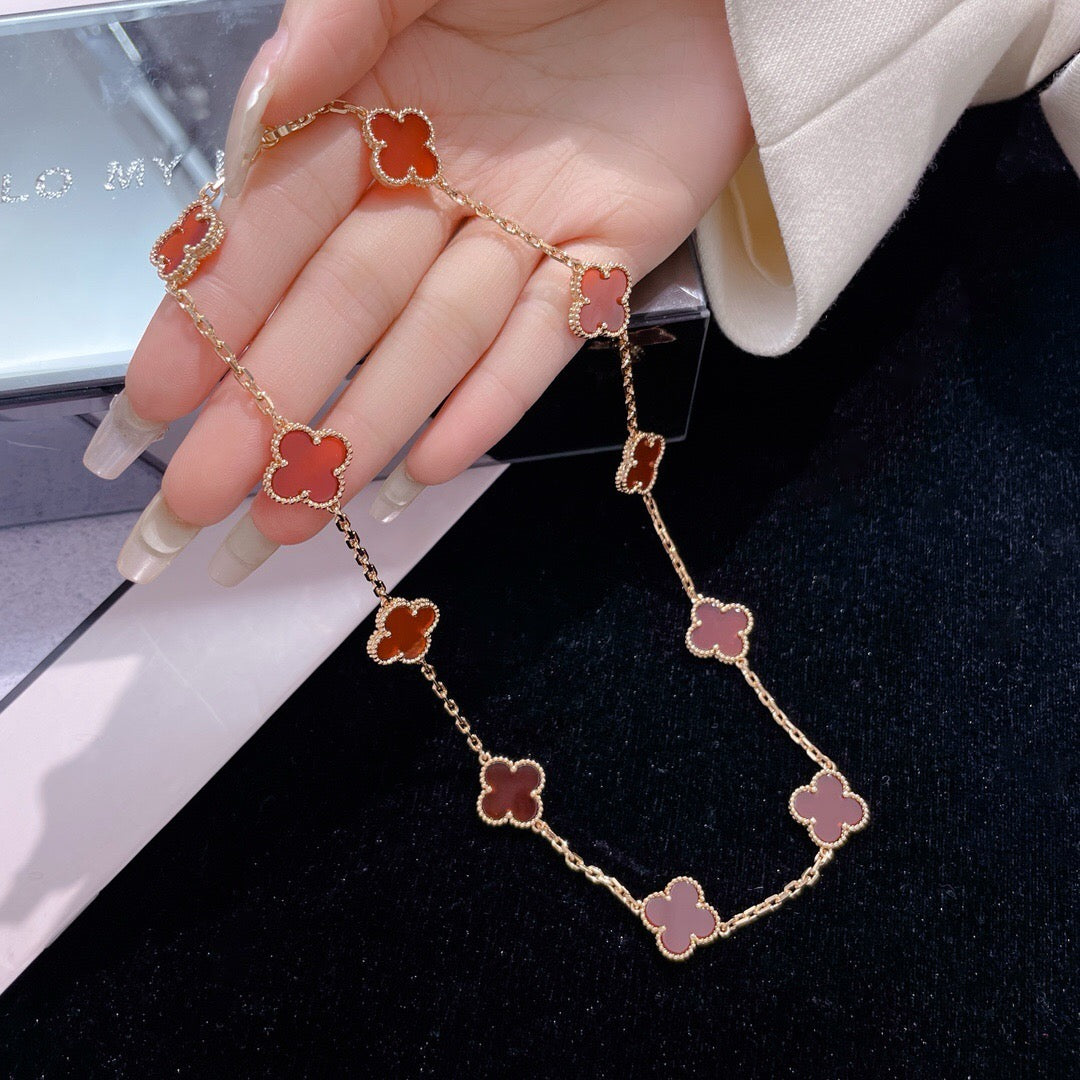 [Glow Jewelry]CLOVER 10 MOTIFS CARNELIAN NECKLACE