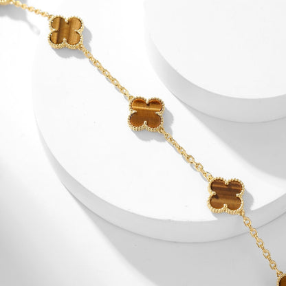 [Glow Jewelry]CLOVER 10 MOTIFS TIGER EYE NECKLACE