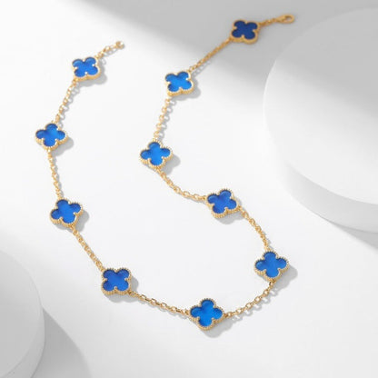 [Glow Jewelry]CLOVER 10 MOTIFS BLUE AGATE NECKLACE