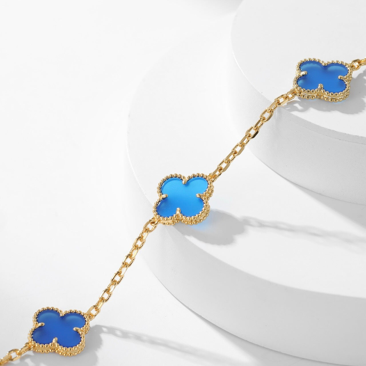 ¡®Glow Jewelry¡¯CLOVER 10 MOTIFS BLUE AGATE NECKLACE