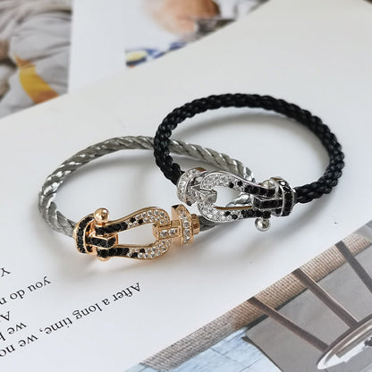 ¡®Glow Jewelry¡¯FORCE LARGE HORSESHOE BLACK WHITE DIAMOND BRACELET ROSE GOLD