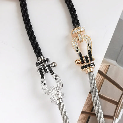 [Glow Jewelry]FORCE LARGE HORSESHOE BLACK WHITE DIAMOND BRACELET SILVER