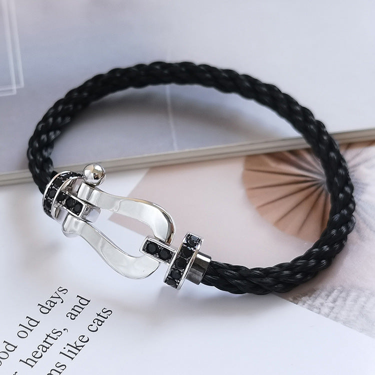 ¡®Glow Jewelry¡¯FORCE LARGE HORSESHOE BLACK DIAMOND BRACELET SILVER