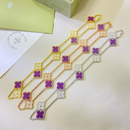 ¡®Glow Jewelry¡¯CLOVER 10 MOTIFS  PURPLE VIOLET DIAMOND NECKLACE