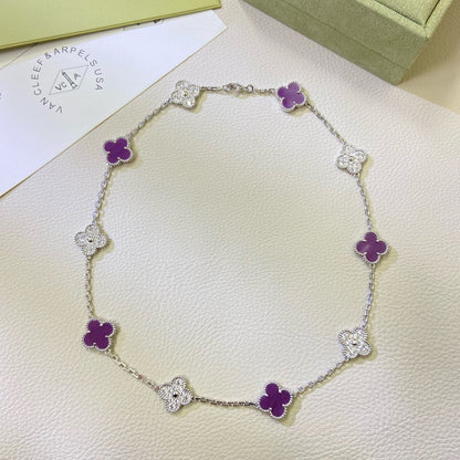 ¡®Glow Jewelry¡¯CLOVER 10 MOTIFS  PURPLE VIOLET DIAMOND NECKLACE