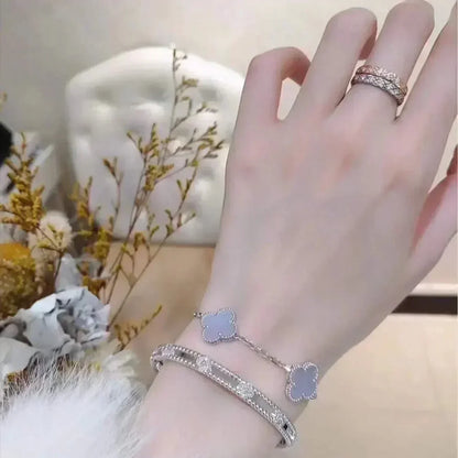 [Glow Jewelry]New  CLOVER 5 MOTIF PURPLE CHALCEDONY BRACELET COLLECTION
