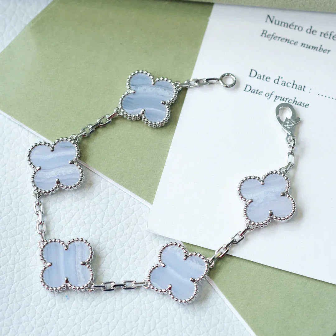 [Glow Jewelry]New  CLOVER 5 MOTIF PURPLE CHALCEDONY BRACELET COLLECTION