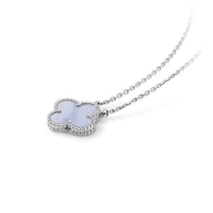 [Glow Jewelry]CLOVER 15MM BLUE CHALCEDONY NECKLACE SILVER